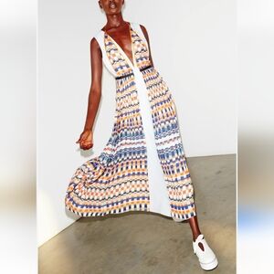 Misha Nonoo Midi Maxi Dress Geometric Rainbow Printed Halter V-Neck Plunging